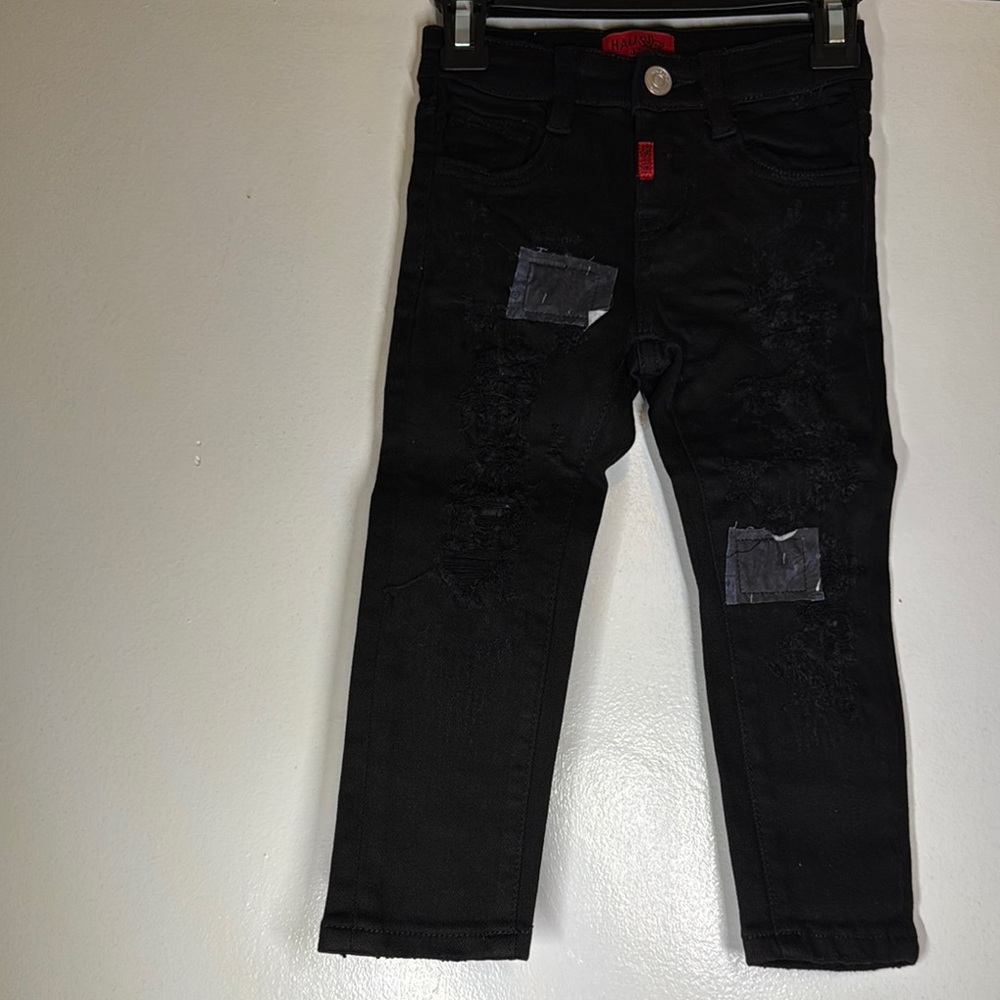 Girl’s Haus Jr 4T Black Distressed Denim Jeans with Patchwork